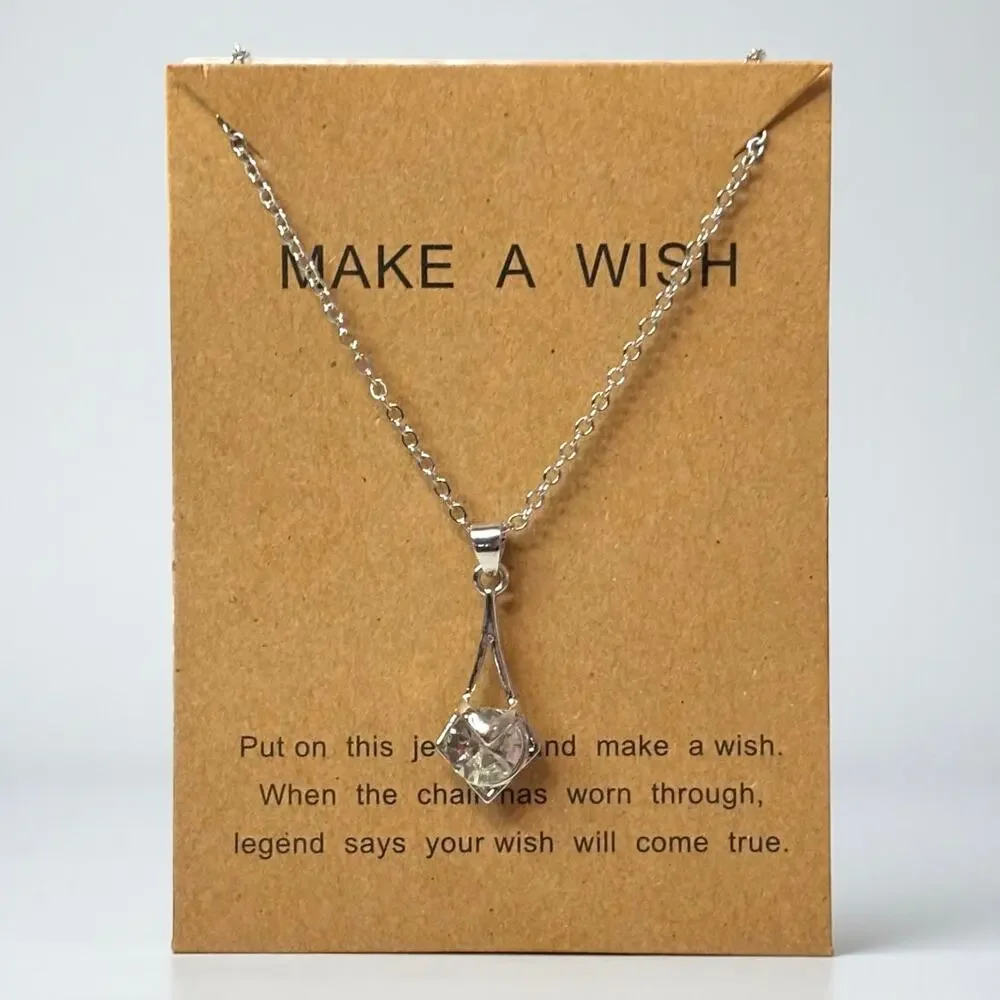 Silver-Tone Make a Wish Crystal Pendant Necklace